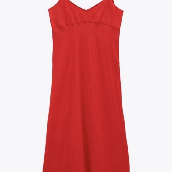 New ZARA JACQUARD DOTTED SLIP DRESS RUFFLE TRIM RED Size XS - Picture 9 of 12